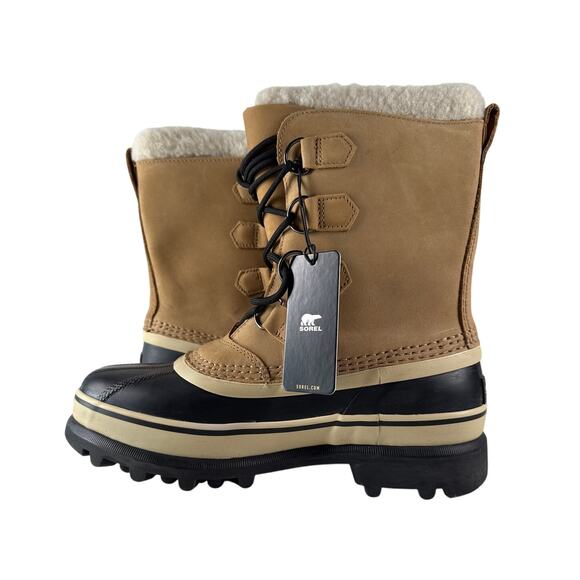 Sorel Caribou Winter Snow Boots Womens 8.5 Waterproof Leather Insulated Tan Buff - Picture 2 of 9